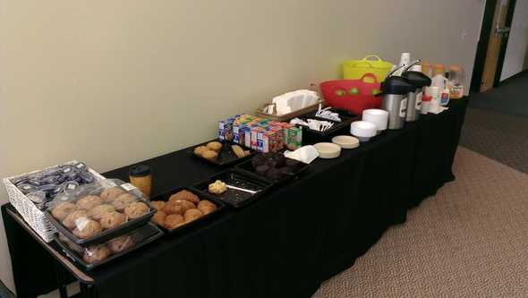 An assortment of breakfast items to get started hacking on day 2.