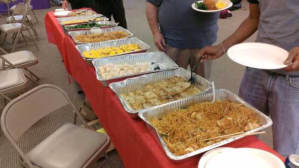 Chinese food with an assortment of items I've never have had before